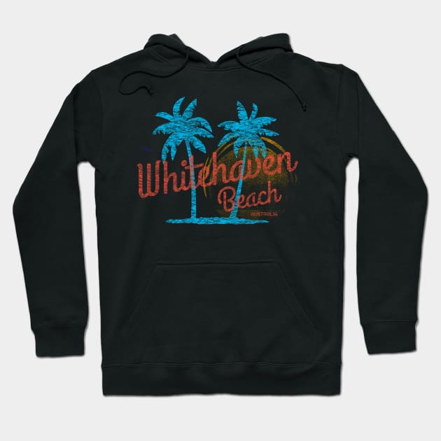 Whitehaven Beach, Australia Retro Vintage Faded Surfer Hoodie by Hashtagified